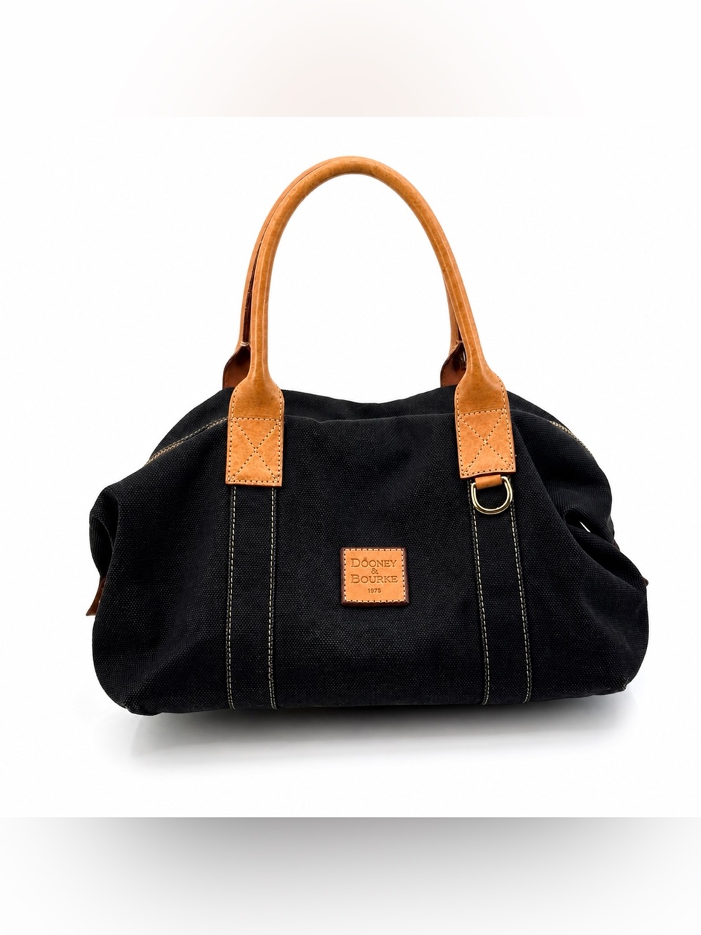 VTG Dooney & Bourke Black Canvas Leather Trim Satchel Bag | Classic Shoulder - Picture 1 of 16